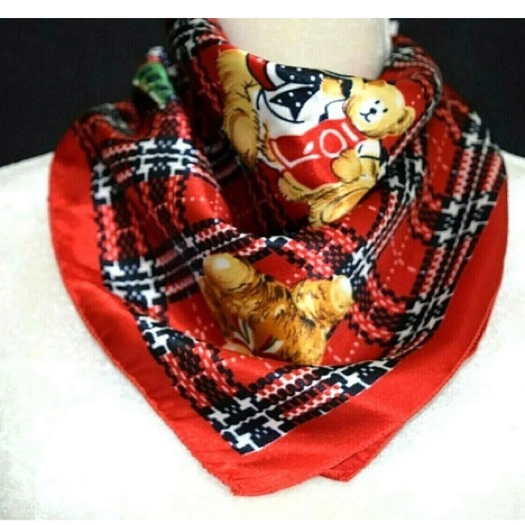 Tidi Women's Neck Scarf Square approx 19" Christmas bears Design Red Blu… - Picture 2 of 3